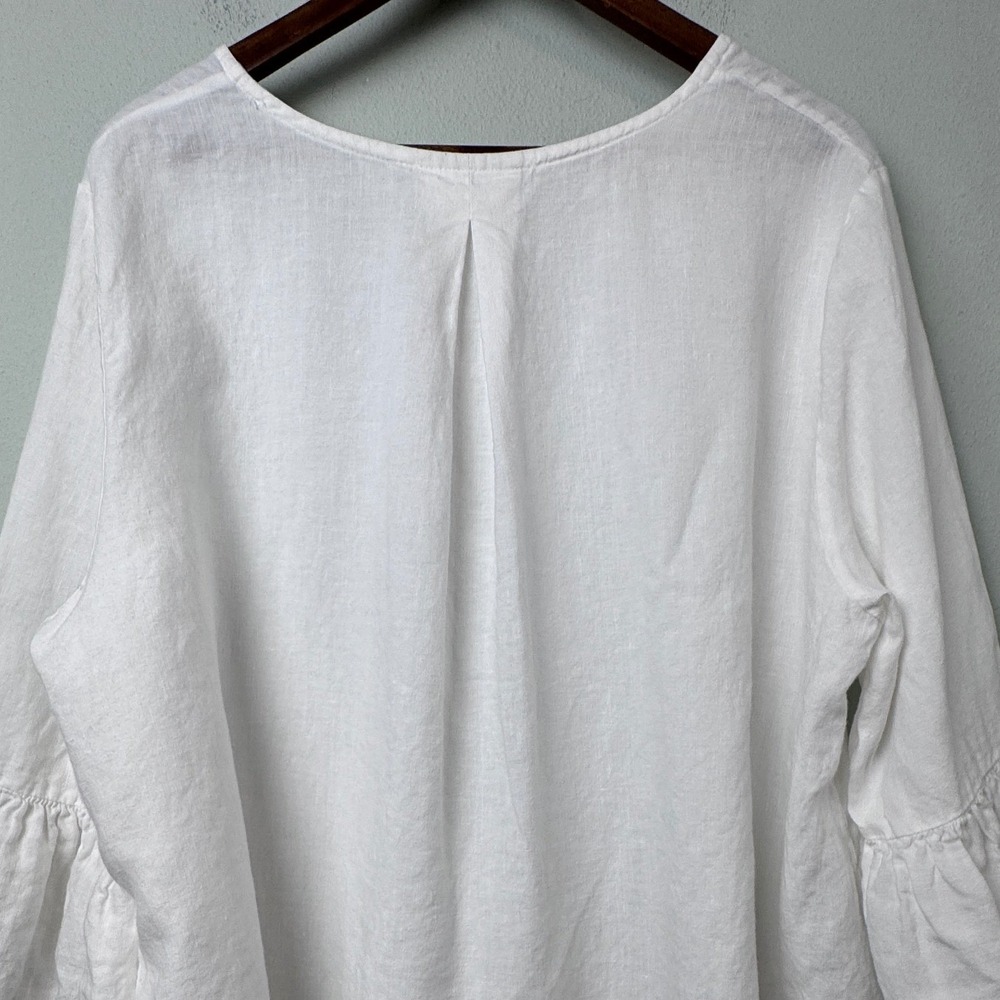 Bryn Walker Fran Basic Linen Ruffle Bell Sleeve High-Low Top White XL - Picture 9 of 14